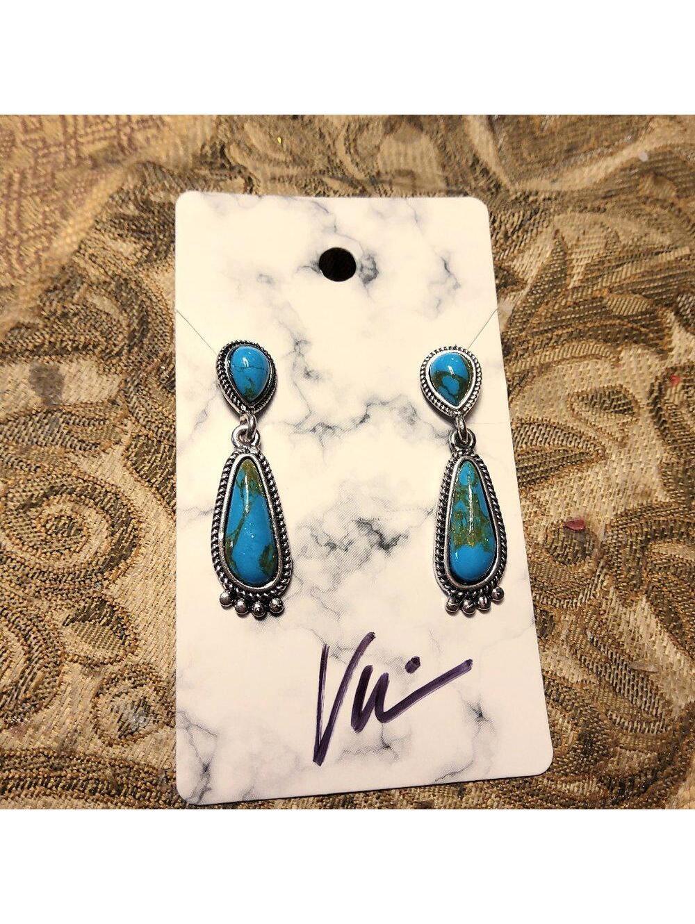V Blue Turquoise Earrings vv